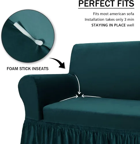 Vista 8 de NICEEC Funda para Sofá de Dos Plazas Súper Suave de 1 Pieza Color Verde Azulado Oscuro Funda Elástica para Sofás de Dos Plazas Universal de Spandex