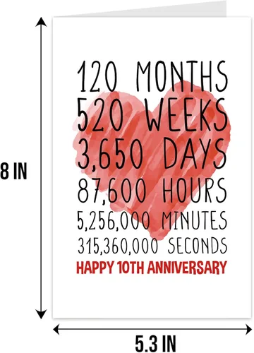 Vista 2 de Qiliji Tarjeta de feliz décimo aniversario para él y ella, tarjeta de décimo aniversario de boda para marido y esposa, divertida tarjeta