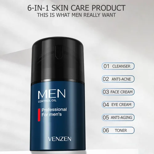 Vista 3 de VENZEN Hombres Control Aceite Limpiador Facial Crema Hidratante Piel Seca Purificar Suave Tónico Anti-Acné Antienvejecimiento 50g/1.76oz