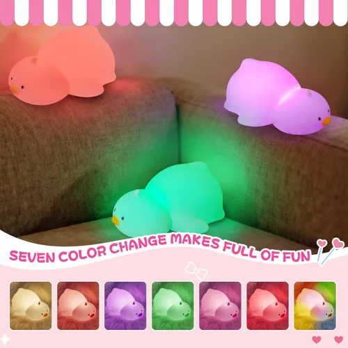 Vista 2 de Luz nocturna para niños, luz nocturna LED de silicona regulable recargable con 7 colores, lámpara de noche para guardería de bebé, lámpara táctil