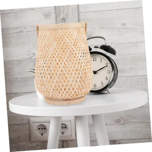 Vista 4 de SHERCHPRY Farol de mimbre para velas, linterna natural de ratán con asa, faroles de bambú para exteriores, portavelas decorativos para el hogar