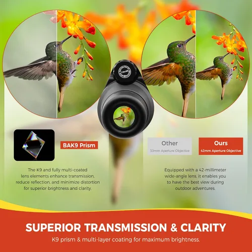 Vista 3 de Astromania Telescopio monocular 10x42 HD K9 prisma – Alta potencia y compacto, impermeable, a prueba de niebla, a prueba de golpes para observación