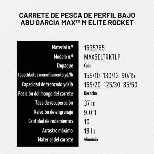 Vista 9 de Abu Garcia Max Elite - Carrete de pesca Baitcast de perfil bajo