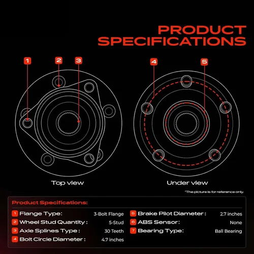 Vista 3 de A-Premium 2 cojinetes de rueda trasera delantera y conjunto de cubo con perno de 5 lengüetas compatibles con Chevrolet GMC Buick Cadillac Saab