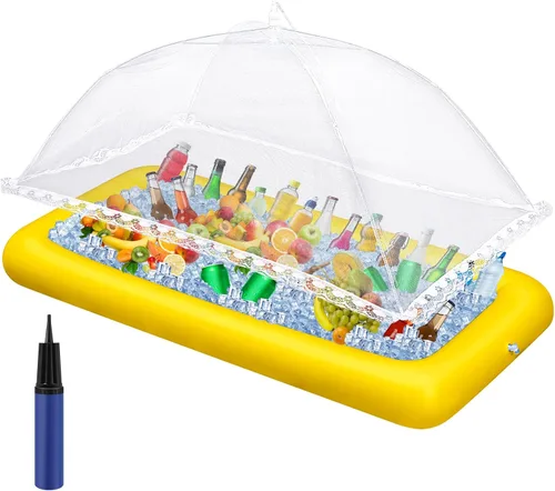 Vista 7 de [Usado] Leitee - Bandeja de hielo inflable con tapón de drenaje, 3 unidades, color negro Mesh Food Cover, Drink Containers and Inflator for Quick