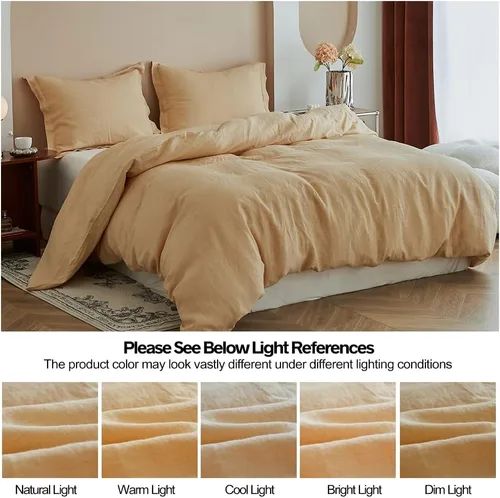 Vista 6 de Simple&Opulence Juego de funda de edredón 100% lino, 3 piezas, estilo básico, lino lavado francés, color sólido, suave, transpirable, ropa de cama
