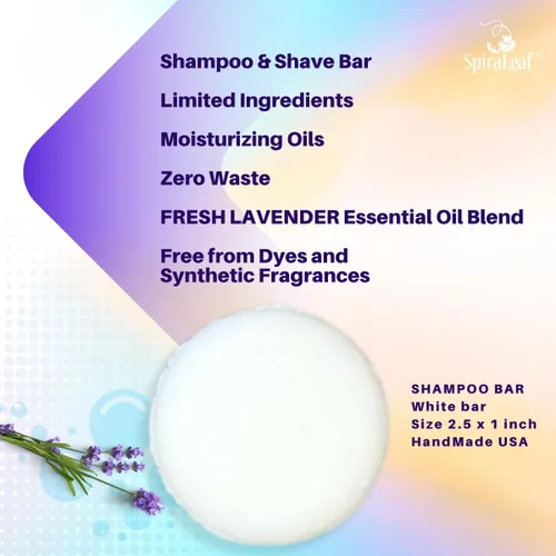 Vista 2 de Spiraleaf Barra de champú y afeitado, aceites esenciales, ingredientes limitados, fórmula concentrada, fabricada en Estados Unidos (lavanda fresca)