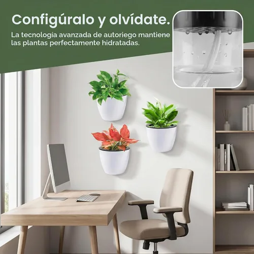 Vista 3 de Jucoan Paquete de 9 macetas colgantes de pared de riego automático para plantas de interior, maceta perezosa de plástico blanco de 5 pulgadas con 9