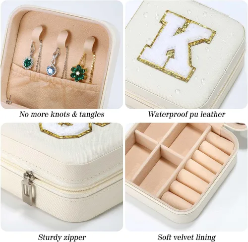 Vista 4 de Joyero pequeño para niñas, joyero con inicial de viaje para niñas Caja organizadora de joyas pequeña Joyero de viaje organizador de joyas Mini