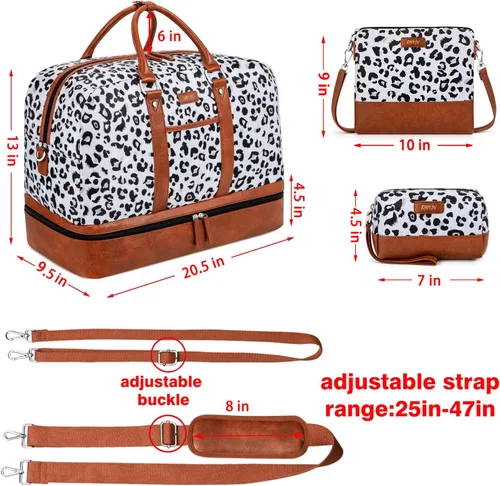 Vista 107 de IBFUN Bolsas de fin de semana para mujer, bolsa grande de lona para viaje, bolsa de viaje con compartimento para zapatos, 21 pulgadas, juego de 3