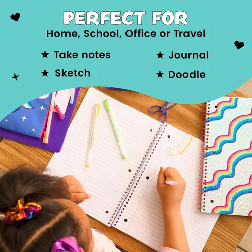 Vista 3 de Yoobi Essentials Bundle – Cuadernos y lápices de composición con rayas universitarias, paquete de 3 materias, 150 páginas, cuadernos perforados de 3