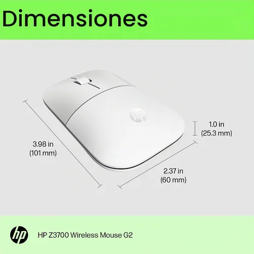 Vista 5 de HP Ratón inalámbrico Z3700 G2, blanco, elegante diseño portátil que se adapta cómodamente en cualquier lugar, receptor inalámbrico de 2.4 GHz blanco