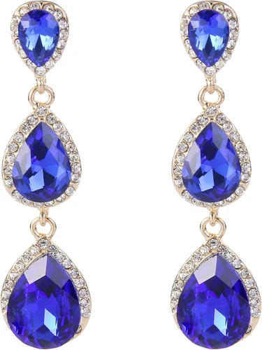 Vista 105 de EleQueen Pendientes de cristal austriaco en tono dorado para mujer, forma de pera de 2.5 pulgadas, color esmeralda
