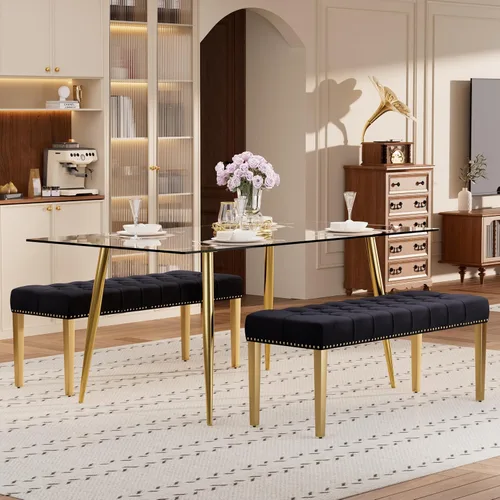 Vista 56 de Baysitone Juego de mesa de comedor de cristal de 51 pulgadas para 4, juego de 5 piezas de comedor moderno, mesa de cocina rectangular de vidrio