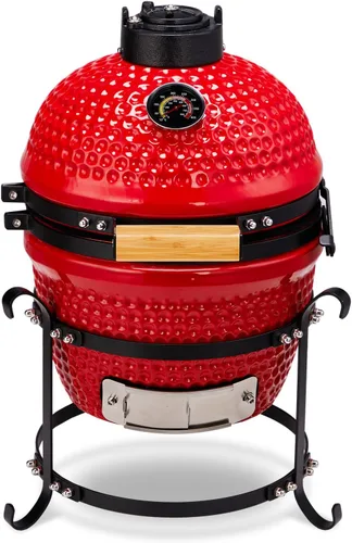 Vista 8 de Outvita Parrilla de cerámica, parrilla de carbón Kamado redonda de 13 pulgadas, parrilla portátil con termómetro para variaciones en los métodos