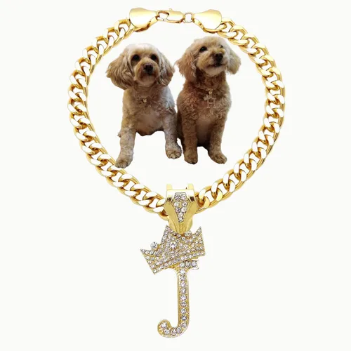 Vista 43 de Collar de cadena con letra inicial cubana para perro, collar de cadena para mascotas, gato, collar para cachorro (S, 25 cm)