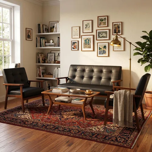 Vista 10 de 51" Black Faux Leather Mid Century Modern Loveseat for Living Room