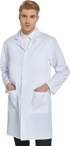 Vista 3 de VOGRYE Abrigo de laboratorio profesional para hombres y mujeres, de manga larga, color blanco, unisex