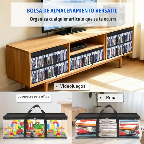 Vista 8 de Bolsas de almacenamiento de DVD CCidea (Set de 2) Funda de PVC transparente con asas para cajas de DVDs/CDs/VHS/Blu Ray/Películas/Videojuegos - Cada