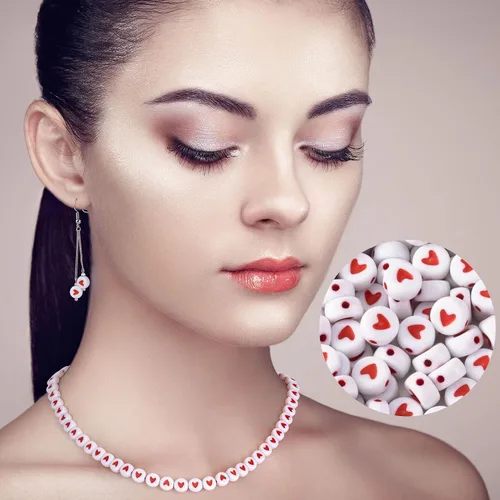 Vista 4 de Cuentas de corazón para pulseras, 400 unidades, cuentas espaciadoras de corazón sueltas de acrílico de 0.276 in, cuentas de poni de corazón rojo