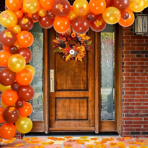 Vista 6 de Juego de 207 guirnaldas de globos de otoño, globos de látex de color otoño de 12 pulgadas y 5 pulgadas con hojas de arce artificiales, decoraciones