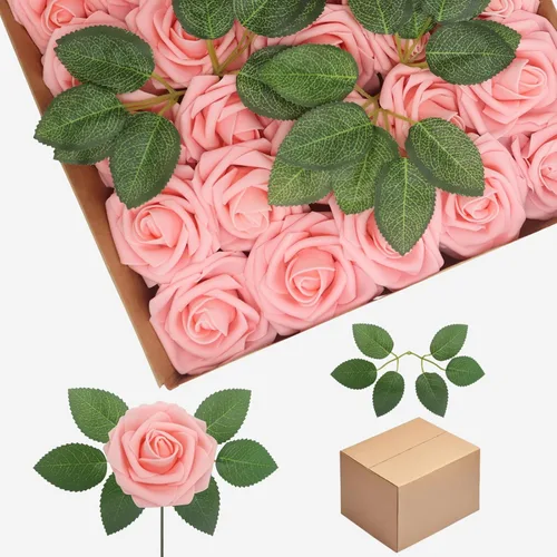Vista 65 de Flores artificiales, rosas falsas de espuma de aspecto real, combo de flores artificiales de boda para ramos de boda, centros de mesa, arreglos