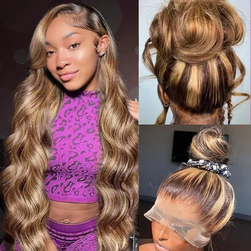 Vista 9 de BAIICS Pelucas de cabello humano rubio miel con encaje frontal transparente HD de 13 x 6 pulgadas, peluca frontal de encaje transparente HD 12A