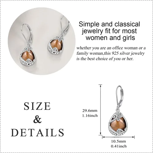 Vista 268 de Aretes colgantes con forma de lágrima de filigrana de piedra lunar de plata de ley 925 con cierre de palanca para mujer, regalos de joyería