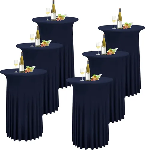 Vista 12 de 6 Paquetes de Faldas Redondas para Mesa de Cóctel de 32" x 43" Elastano Extensible Mantel de Cóctel con Cortinas Onduladas, Fundas de Mesa Alta