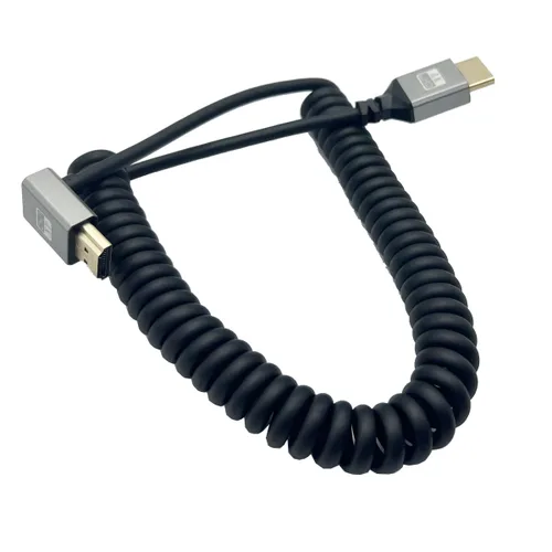 Vista 2 de Seadream Cable HDMI en espiral en ángulo 4K, cable HDMI macho a macho en espiral de resorte en ángulo, HDMI 2.0 18 Gbps convertidor de extensión