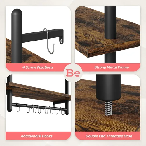 Vista 4 de Bestier Estantes de cocina flotantes para montar en la pared, estantes colgantes de almacenamiento con toallero para baño, paquete de 2 y 3 niveles
