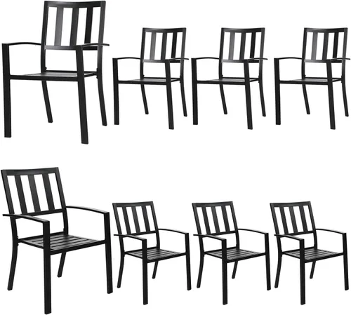 Vista 21 de MFSTUDIO Juego de 4 sillas de comedor apilables para patio, hierro forjado Patrón de red