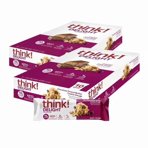 Vista 6 de think! Delight Barras de proteínas, bajas en carbohidratos, sin gluten, pastel de mousse de chocolate, 10 unidades (el embalaje puede variar)