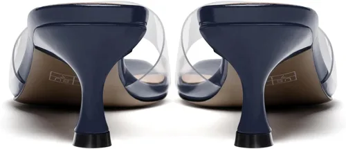 Vista 4 de MODENCOCO Sandalias de tacón bajo con puntera abierta para mujer, estilo casual, con patente transparente, de 2 pulgadas