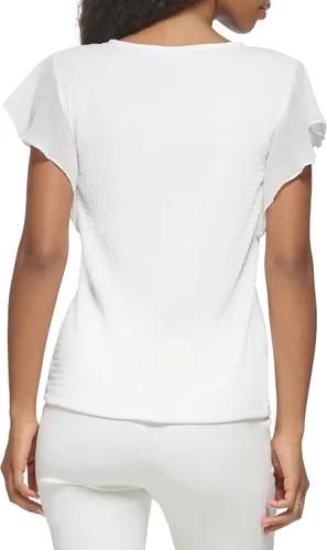 Vista 3 de Calvin Klein Camiseta de manga corta con textura de punto copetudo para mujer