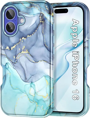 Vista 9 de Btscase Funda para iPhone 16 (2024), [probada en caídas de grado militar] Diseño de patrón de mármol delgado, resistente, a prueba de golpes