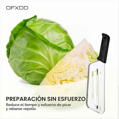 Vista 5 de Cuchillo de repollo de acero inoxidable para cortar y triturar, dos cuchillas afiladas, mango de plástico negro, ideal para chucrut y ensalada de col