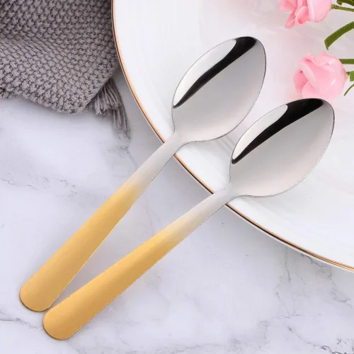 Vista 6 de Juego de 12 cucharas de té, cucharaditas de acero inoxidable de 5.9 pulgadas, cucharas de postre, cucharas pequeñas duraderas, cuchara de helado Oro