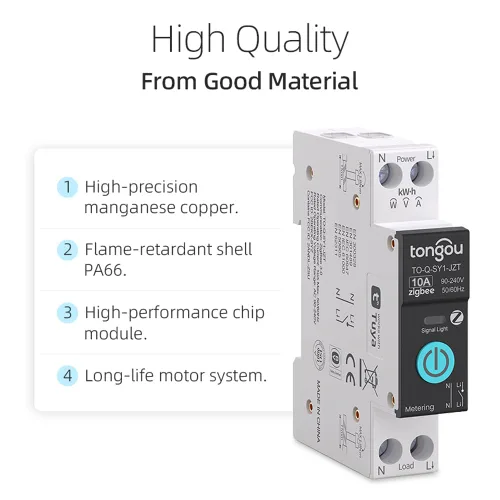 Vista 5 de TONGOU Interruptor inteligente ZigBee DIY 10A Interruptor para carril DIN 1P+N 90-240VAC Monitoreo de energía en tiempo real Control remoto