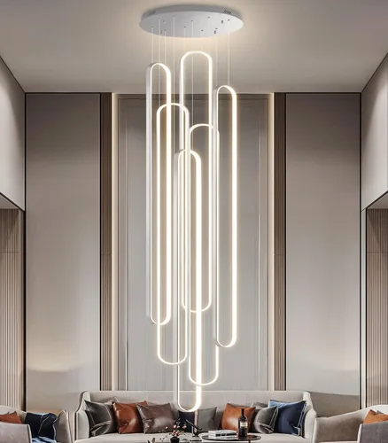 Vista 27 de Lámpara de Araña de Anillo Moderna LED Regulable Luz de Techo para Isla de Cocina Sala de Estar Escaleras Comedor Negro