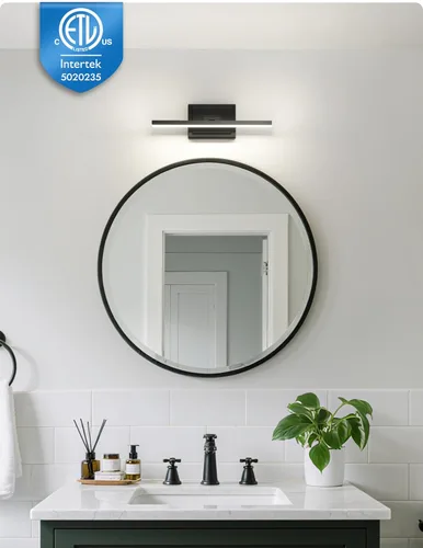 Vista 5 de NIORSUN Lámpara de baño moderna de 15.7 pulgadas, 12 W, 5 CCT, regulable, luces LED negras sobre el espejo, luces de tocador para baño, espejo
