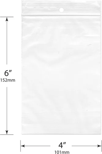 Vista 2 de Plymor 4 x 6 pulgadas (caja de 1000), bolsas de plástico con cierre de cremallera de 2 mil con orificio para colgar Plastic poly bags for pegboard