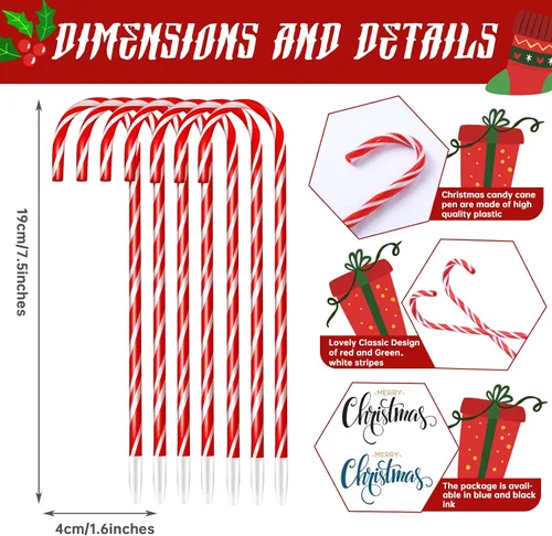 Vista 2 de Paquete de 60 bolígrafos de bastón de caramelo de Navidad, bolígrafos a granel para regalos de aula Rojo/Blanco