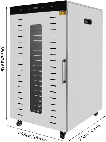 Vista 9 de Deshidratador de alimentos de 20 bandejas para carne seca de acero inoxidable de 1700 W, máquina deshidratadora comercial de alimentos