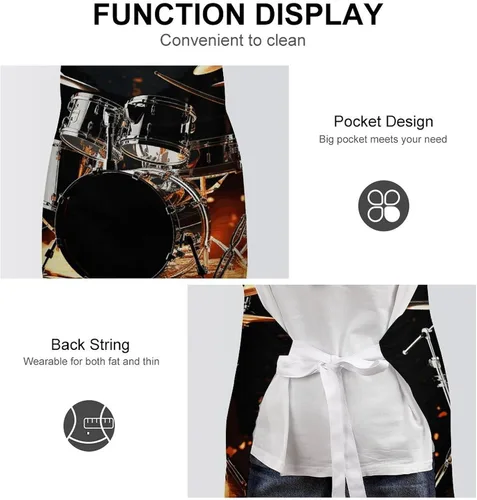 Vista 6 de Personalized Drummer Adult Apron, Kitchen Cooking Aprons for Woman Man, Adjustable Bib Apron with Pocket for Baking, BBQ Crafting Outdoors, Dining