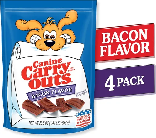 Vista 2 de Canine Carry Outs Golosinas para perros, sabor a tocino, 22.5 onzas (paquete de 4), hechas con tocino real