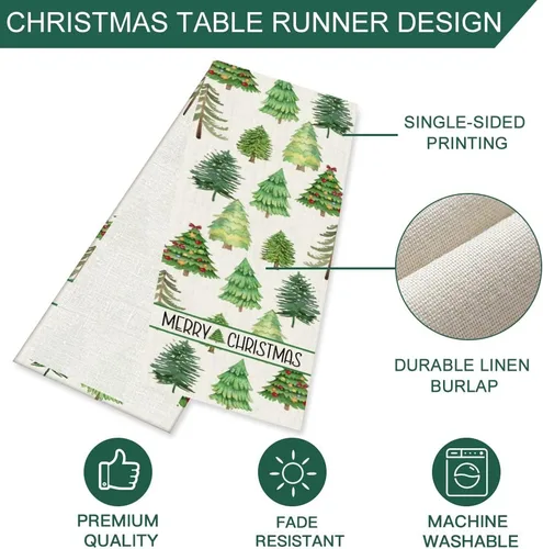 Vista 7 de OTOSTAR Camino de mesa de árbol de Navidad, Navidad, Navidad, Navidad, Navidad, caminos de mesa de cocina, comedor, decoración de mesa de lino