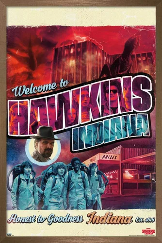 Vista 15 de Trends International Netflix Stranger Things - Póster de pared de Welcome to Hawkins Indiana, 22.4 pulgadas de largo x 14.7 W, versión enmarcada