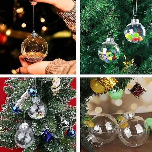 Vista 5 de 10 unidades de 80 mm Bolas colgantes transparentes con parte superior extraíble, bolas colgantes rellenables de plástico transparente, adornos