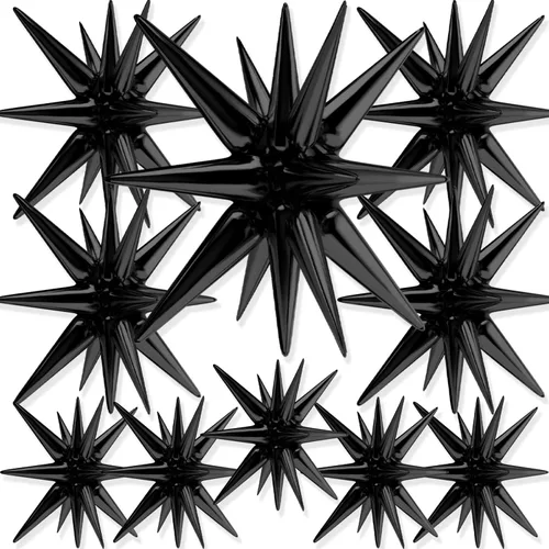 Vista 24 de Globos de papel de aluminio con forma de estrella negra de PartyWoo, 2 piezas de 42 pulgadas, grandes, con puntas explosivas, de Mylar